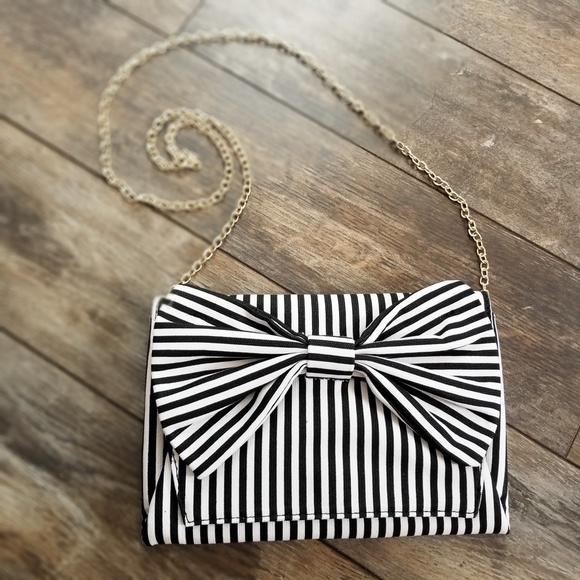 Last1🔒VERANDA Striped Bow Envelope Clutch Handbag - Picture 2 of 10